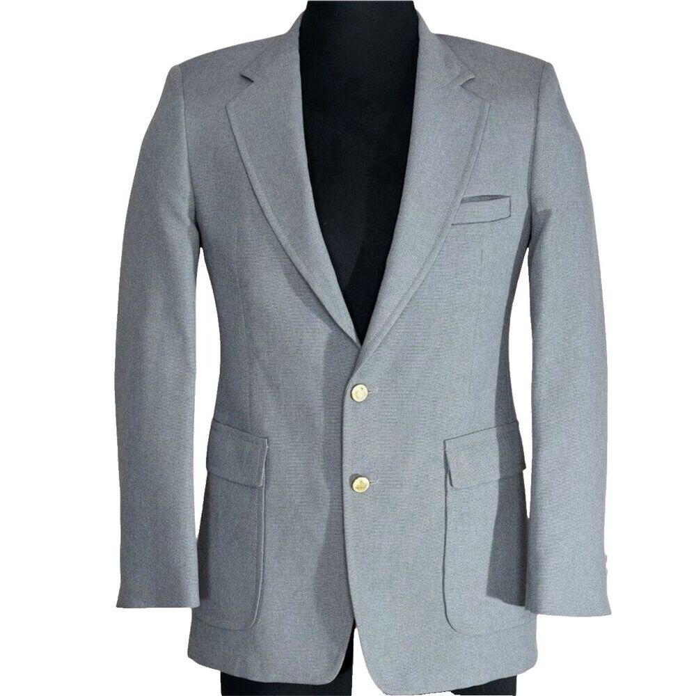 Vintage The Knack Gray 70's Blazer Men's 43R Retro 2-Button Single Breasted USA